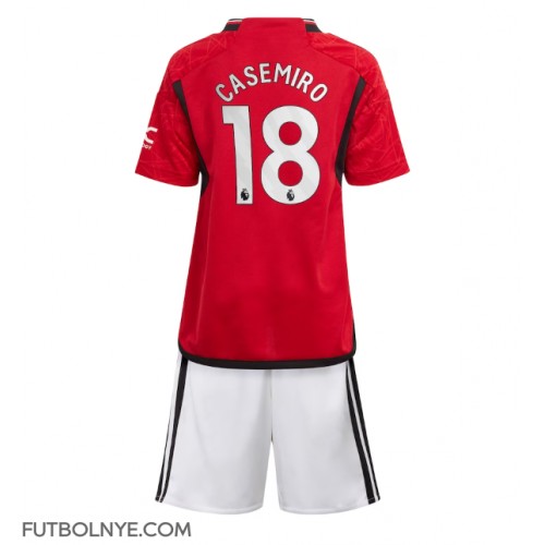 Camiseta Manchester United Casemiro #18 Primera Equipación para niños 2023-24 manga corta (+ pantalones cortos)